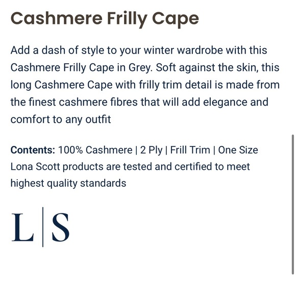 Lona Scott Cashmere Frilly Ruffled Cape Gray - Picture 2 of 8